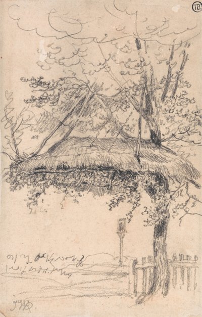 Ein Strohdachunterstand, der an einem Baum hängt von James Ward